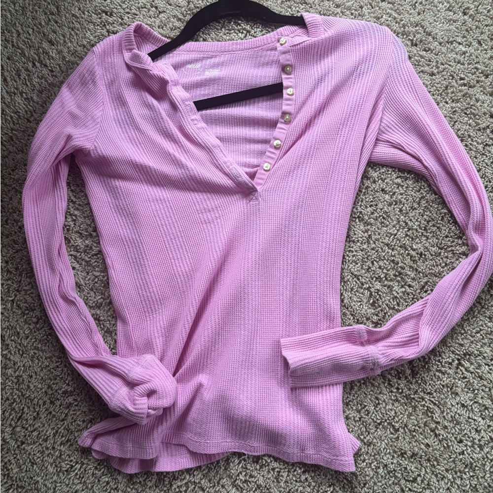 Pink Aerie Henley Long Sleeve